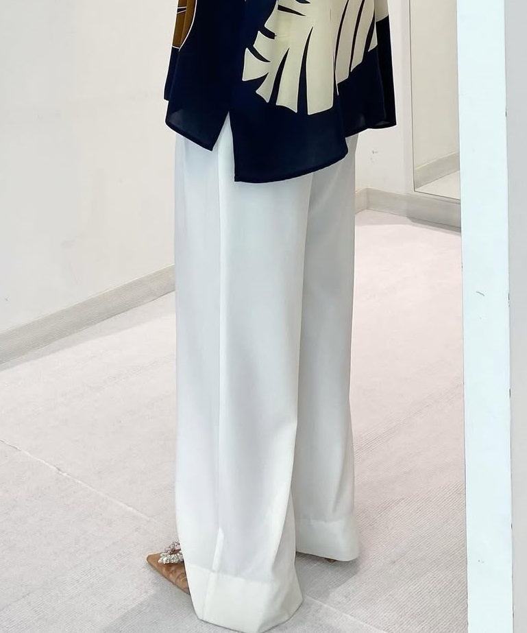 Classic Ivory Heavy Fluid Crepe Wide-Leg Pants