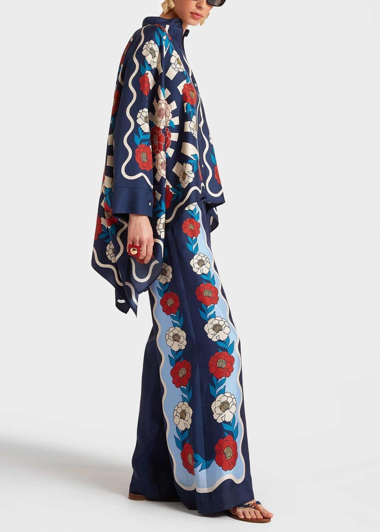 Regal Bloom Roman Silk Blend Kaftan Co-Ord Set