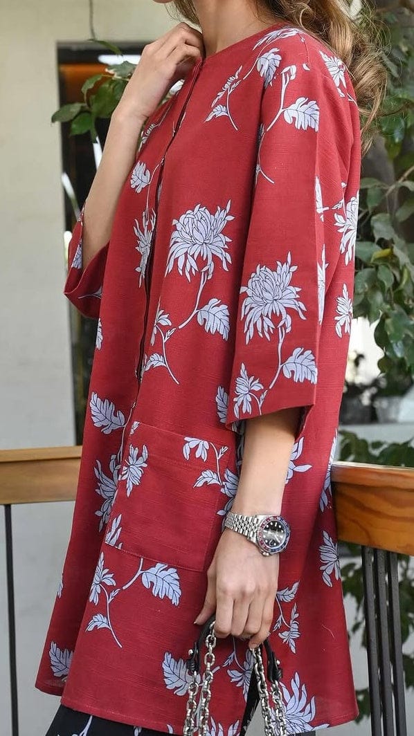 Crimson Bloom Linen Blend Co-Ord Set