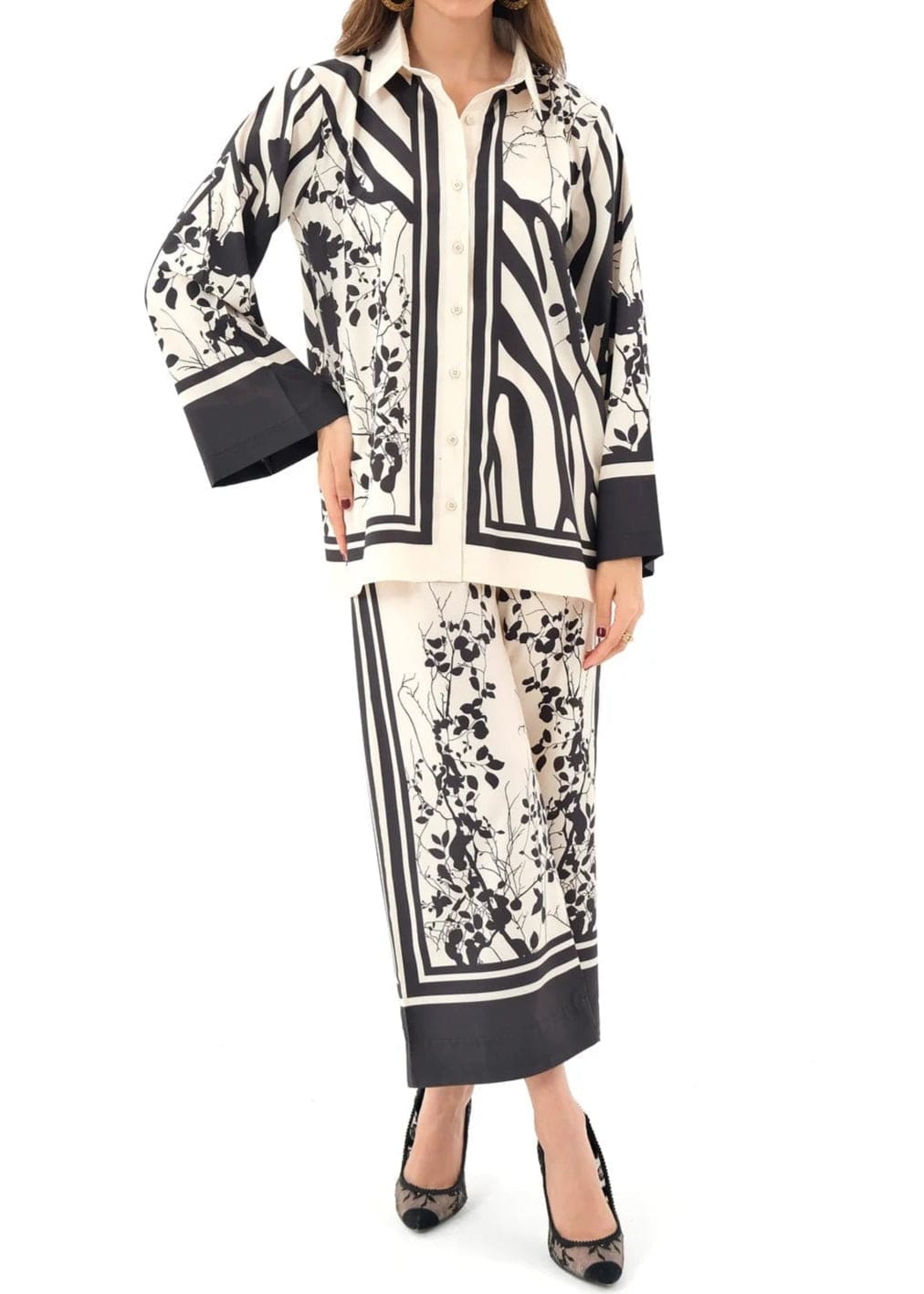 Monochrome Elegance Superior Crepe Co-Ord Set