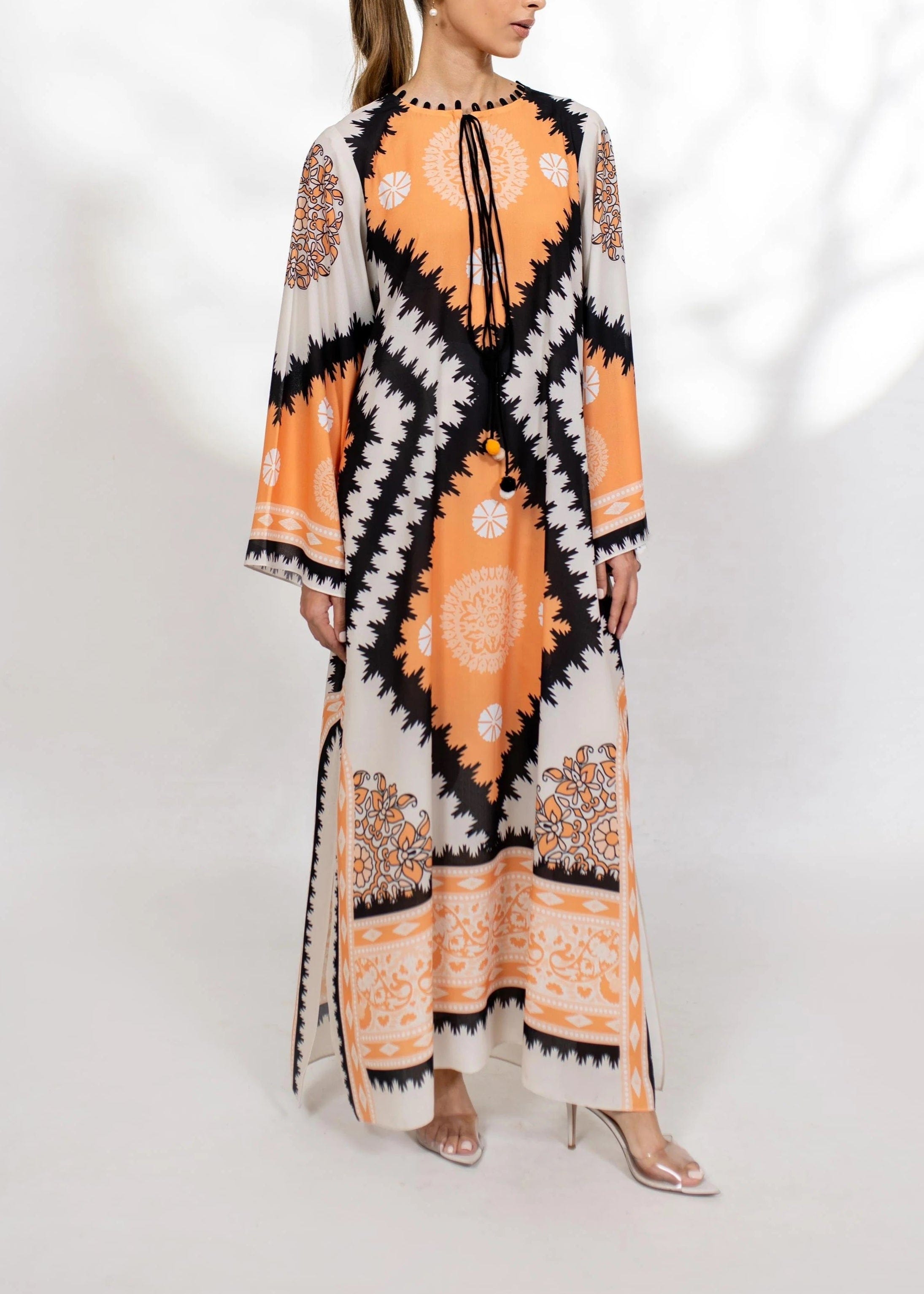 Geometric Floral Print silk Crepe Kaftan