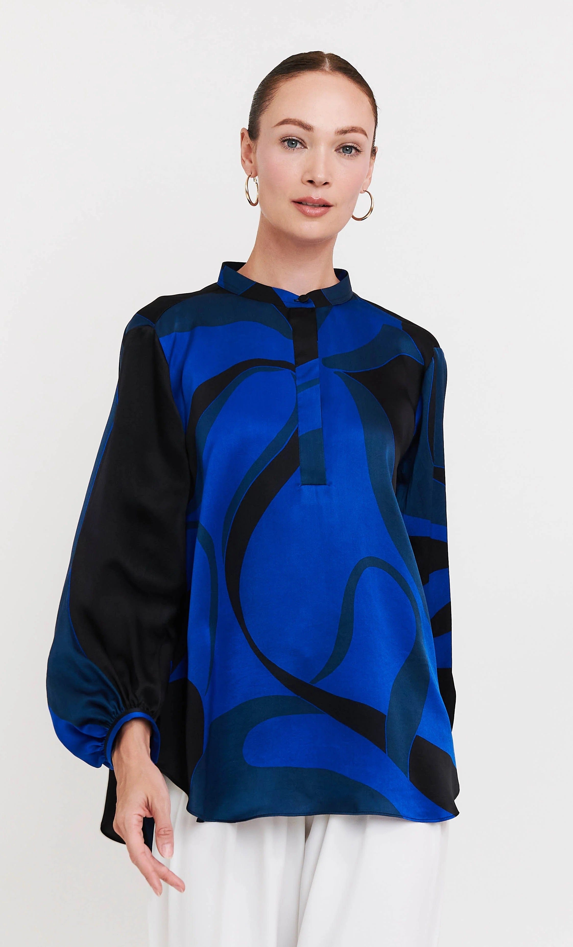 Midnight Waves Roman Silk Blend Top