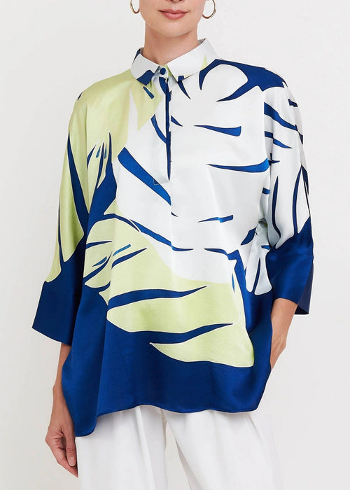 Azure Palm Roman Silk Blend Top