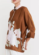 Mocha Bloom Roman Silk Blend Top