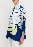 Azure Palm Roman Silk Blend Top