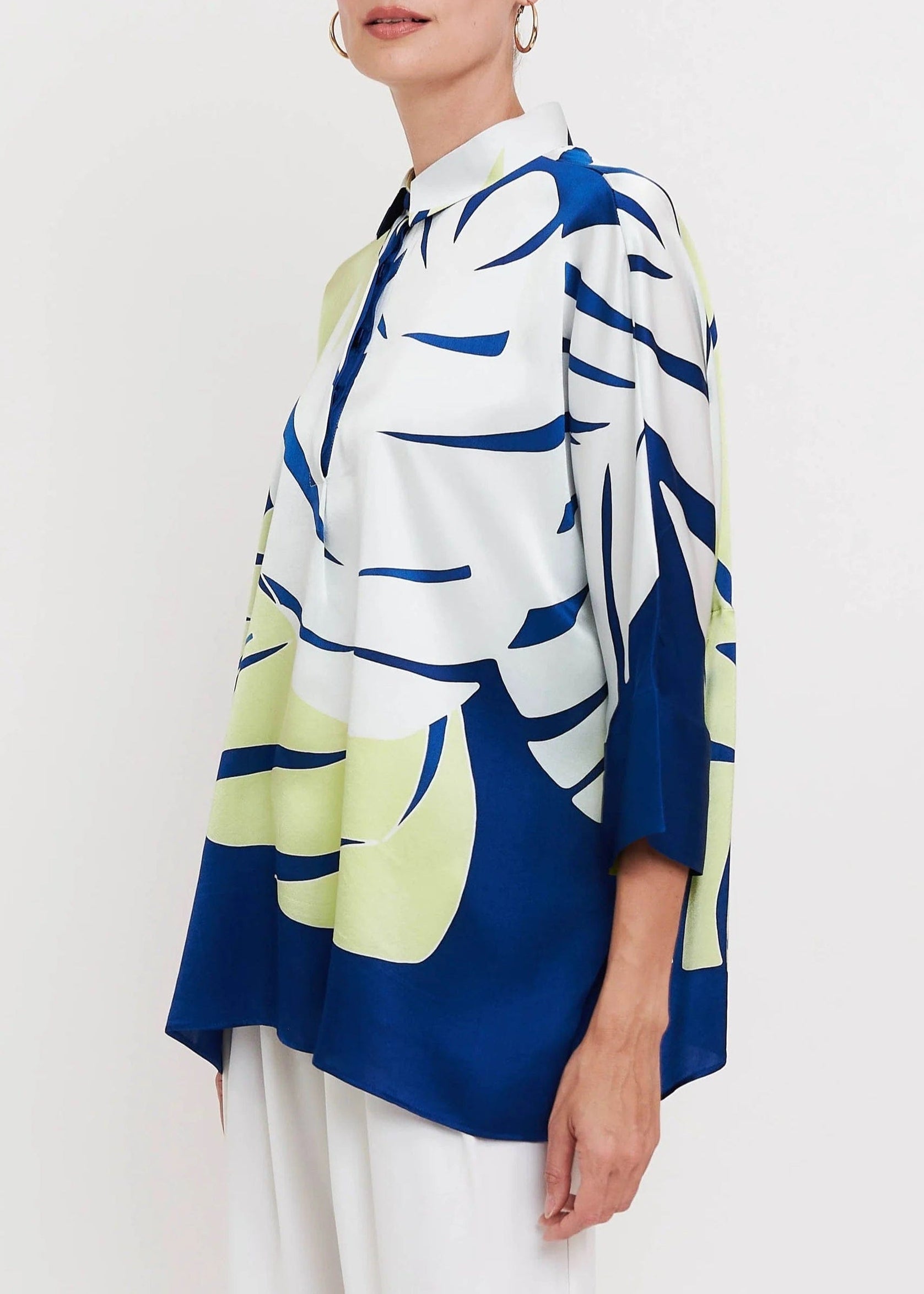 Azure Palm Roman Silk Blend Top