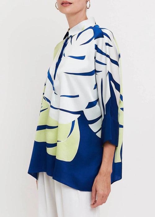 Azure Palm Roman Silk Blend Top