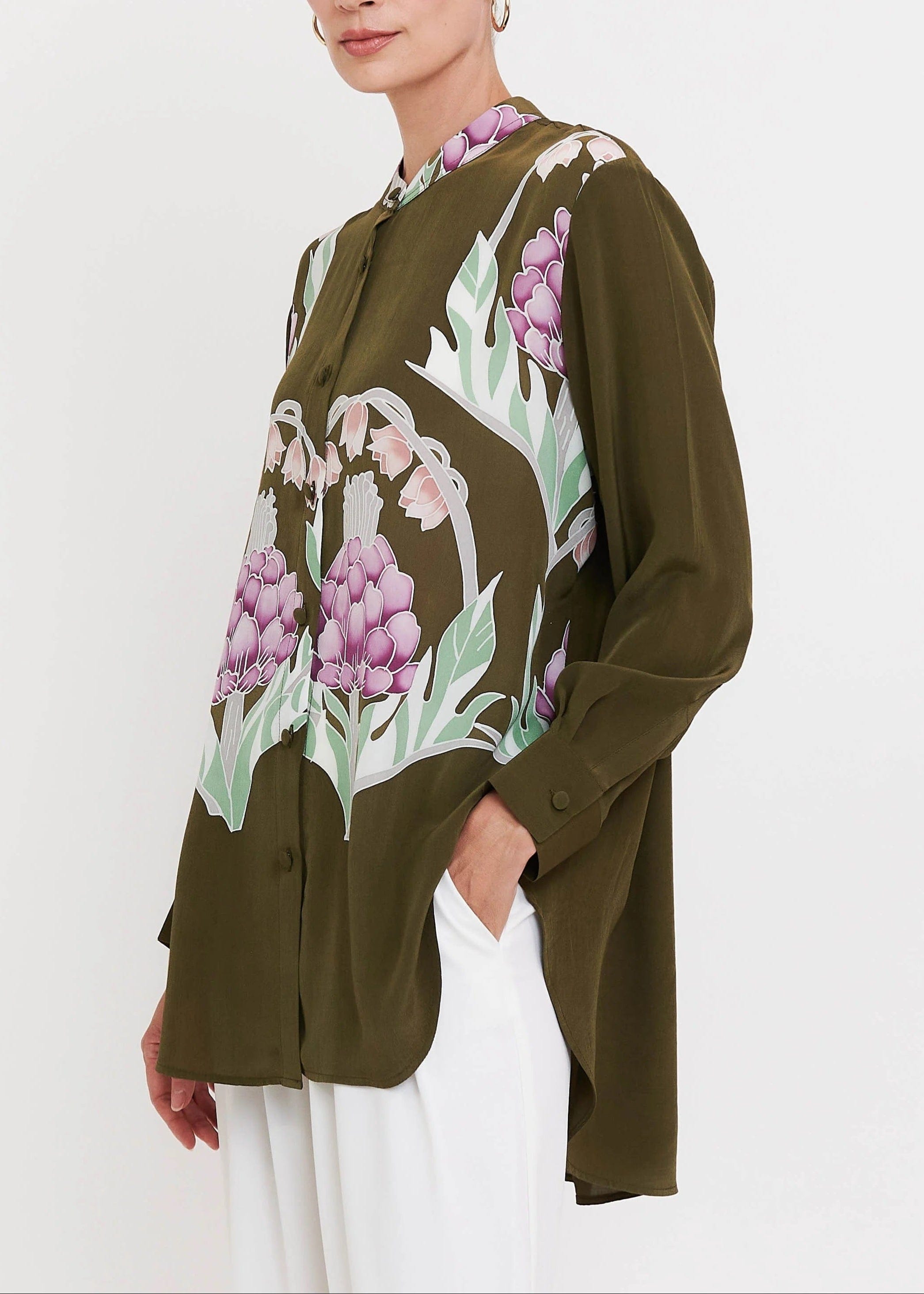 Botanical Elegance Roman Silk Blend Top