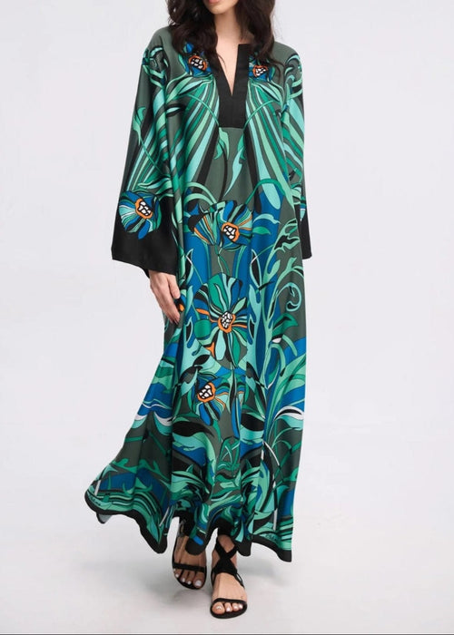 Tropical Print Silk Blend Kaftan