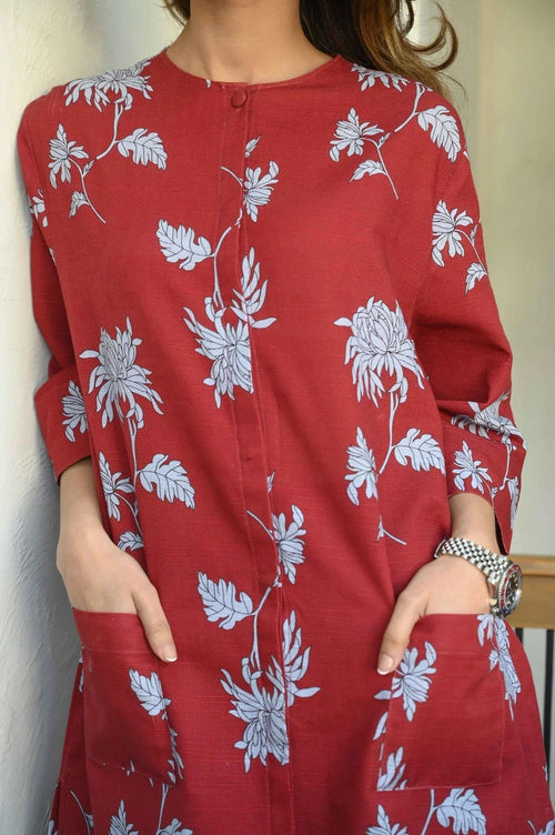 Crimson Bloom Linen Blend Co-Ord Set