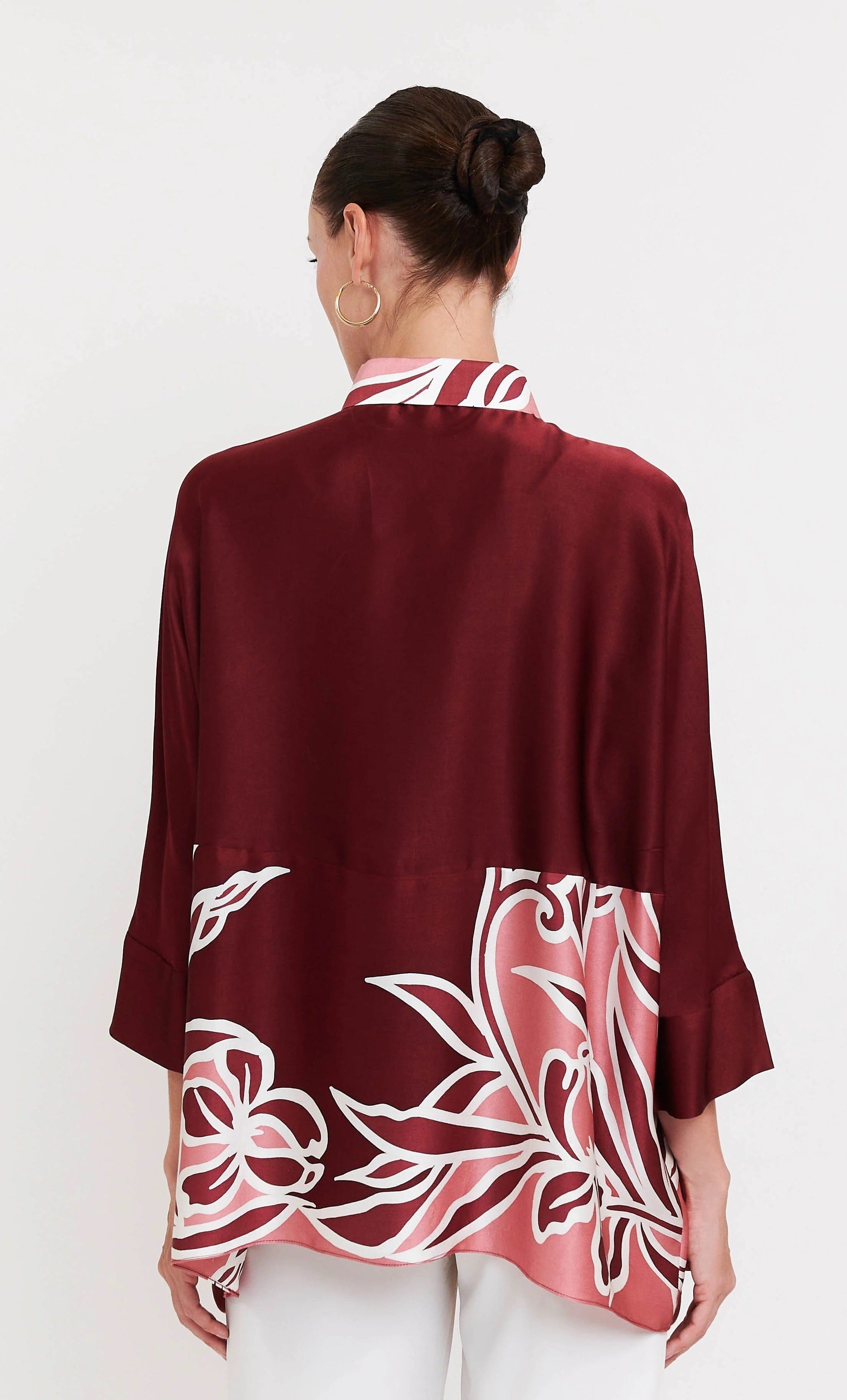Burgundy Bloom Roman Silk Blend Top