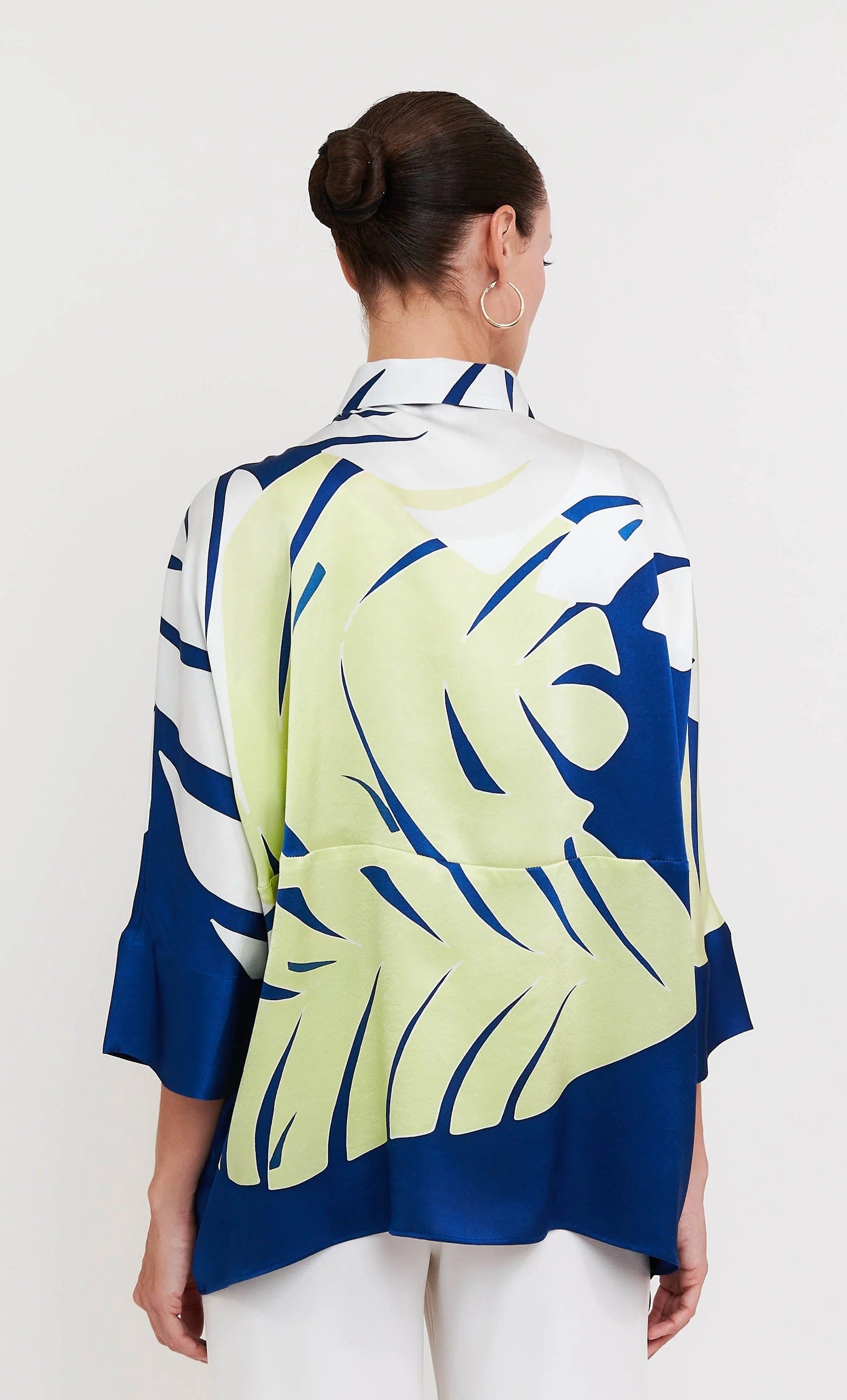 Azure Palm Roman Silk Blend Top