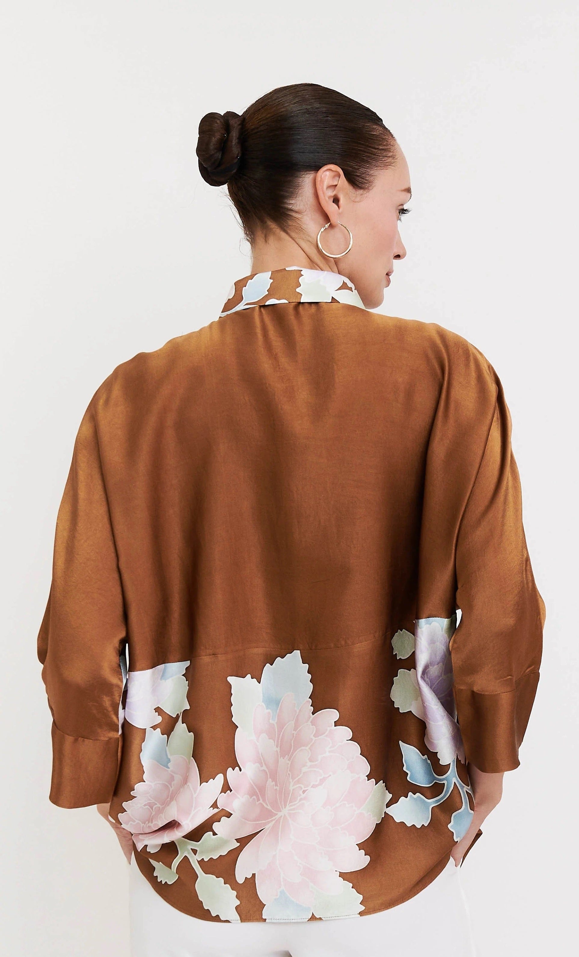 Mocha Bloom Roman Silk Blend Top