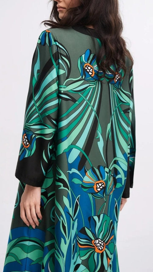 Tropical Print Silk Blend Kaftan
