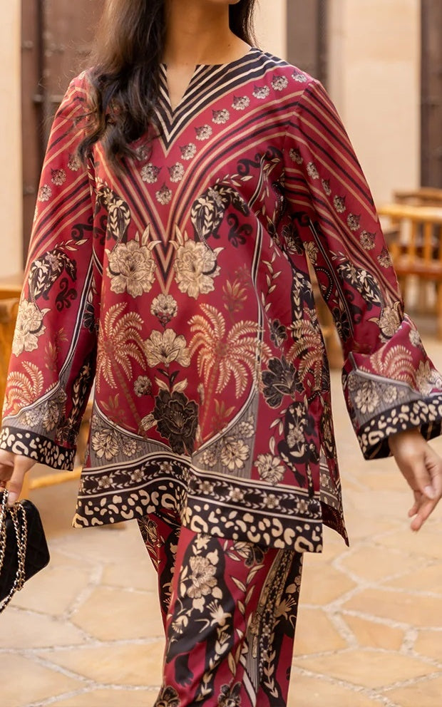 Crimson Luxe – Printed Co-ord Set