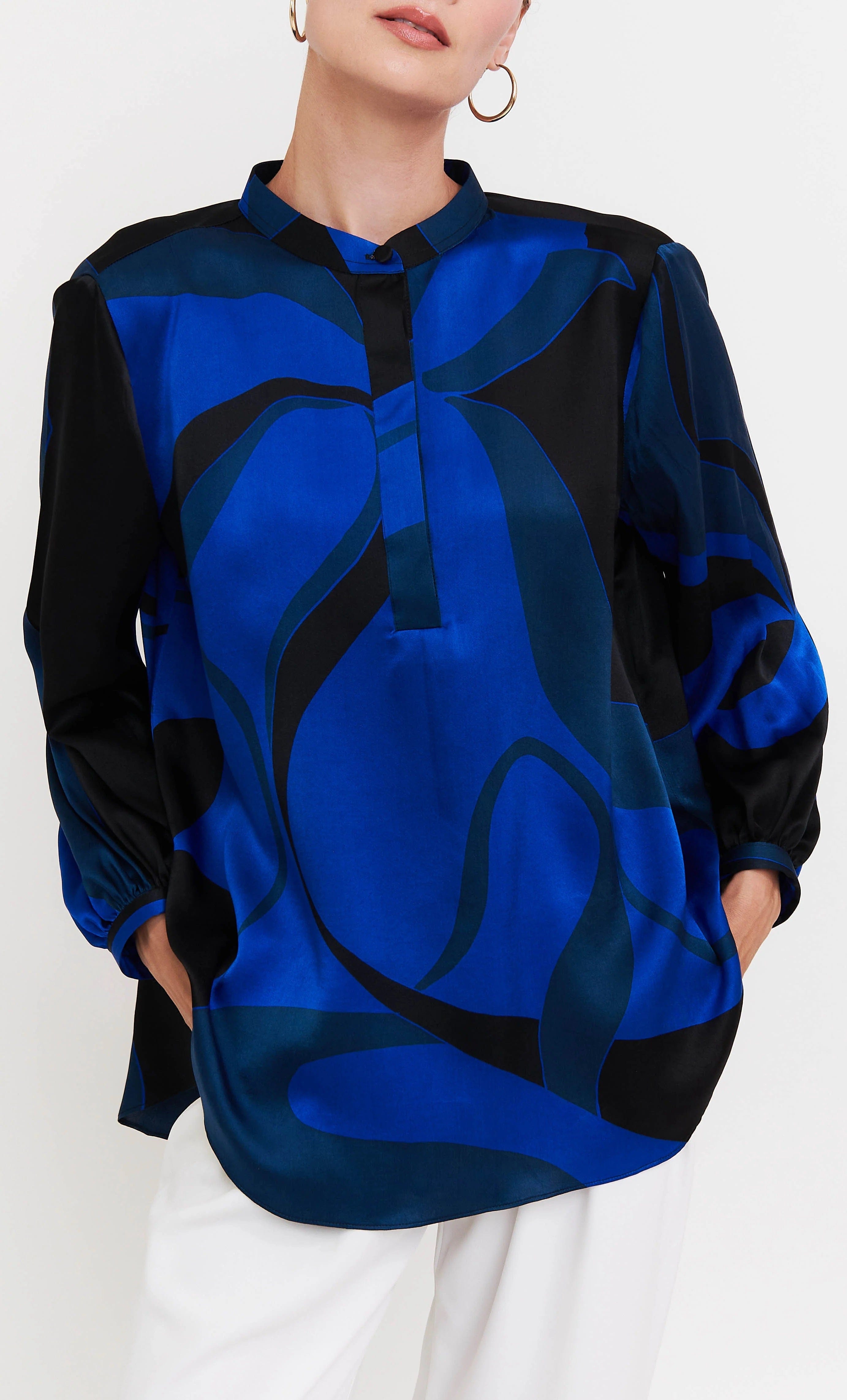 Midnight Waves Roman Silk Blend Top