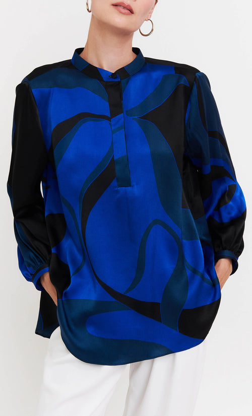 Midnight Waves Roman Silk Blend Top