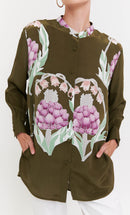 Botanical Elegance Roman Silk Blend Top