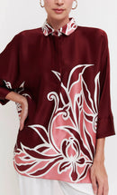 Burgundy Bloom Roman Silk Blend Top
