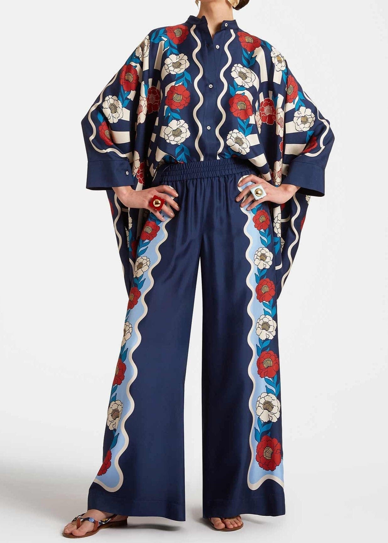 Regal Bloom Roman Silk Blend Kaftan Co-Ord Set