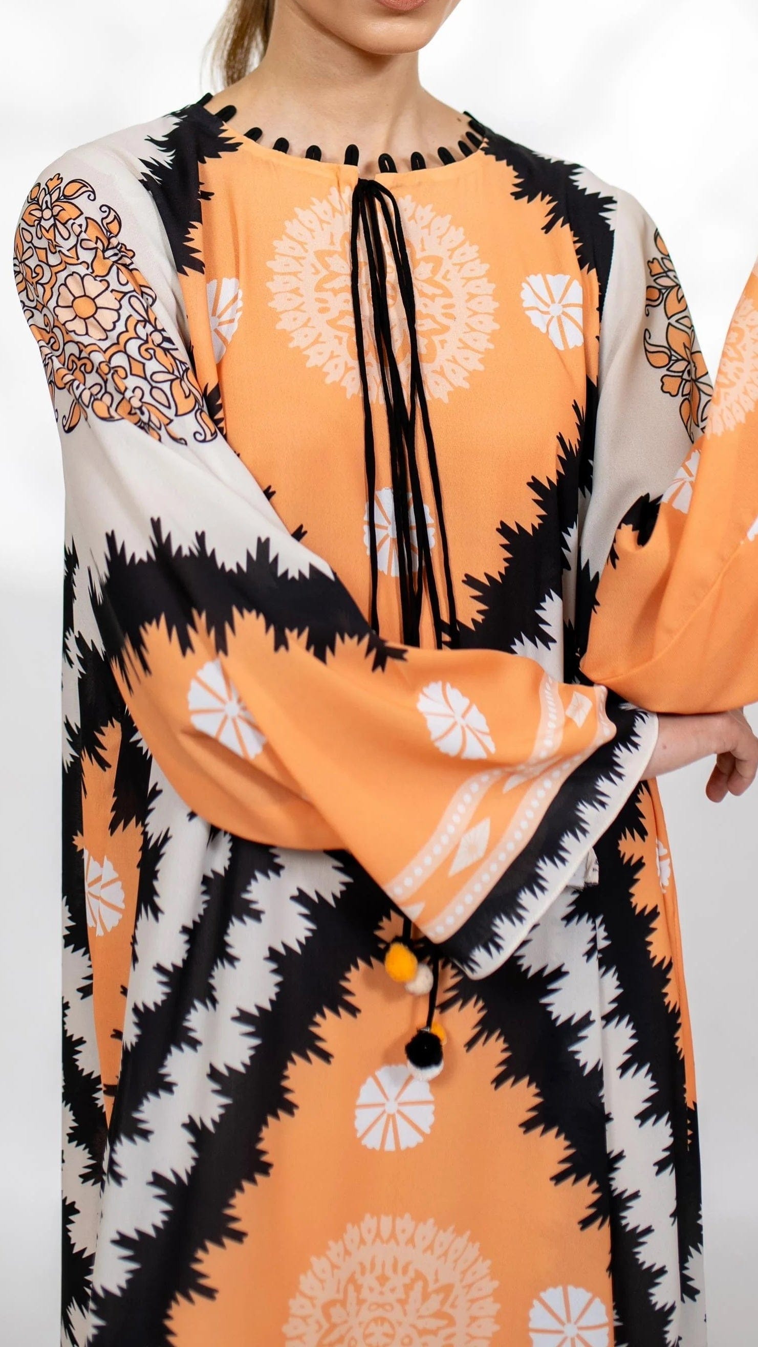 Geometric Floral Print silk Crepe Kaftan