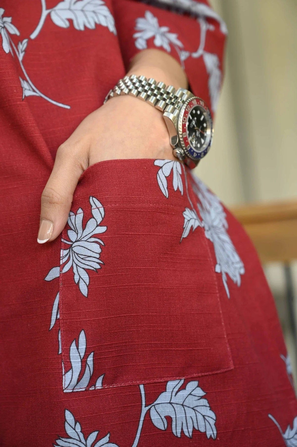 Crimson Bloom Linen Blend Co-Ord Set