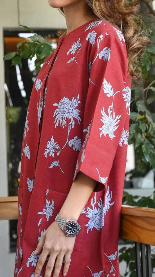 Crimson Bloom Linen Blend Co-Ord Set