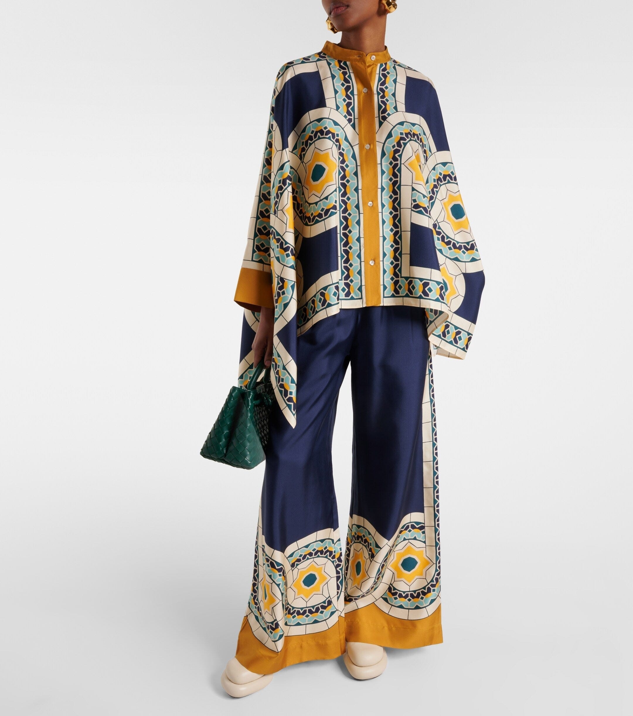 Mediterranean Mosaic Roman Silk Blend Kaftan Co-Ord Set