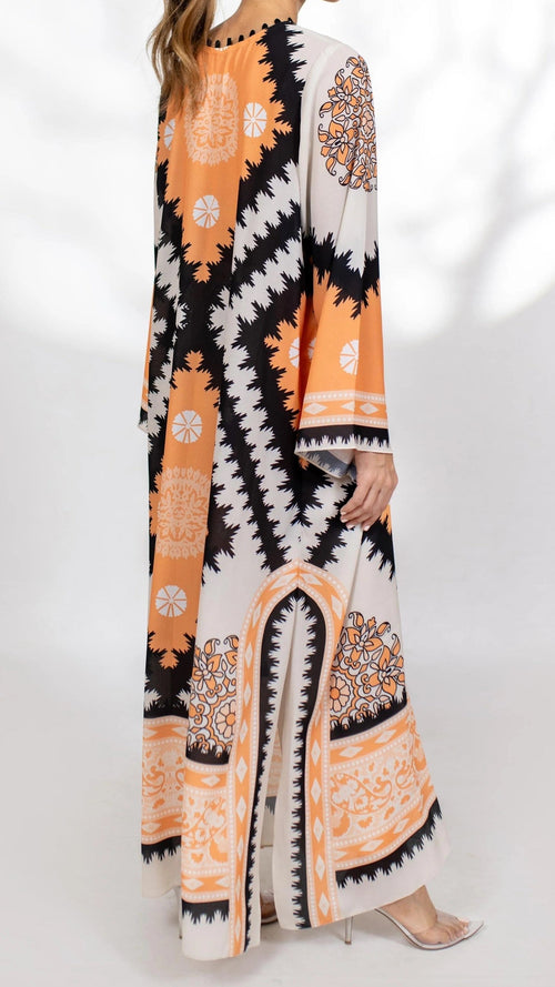 Geometric Floral Print silk Crepe Kaftan