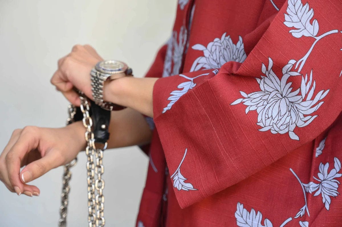 Crimson Bloom Linen Blend Co-Ord Set