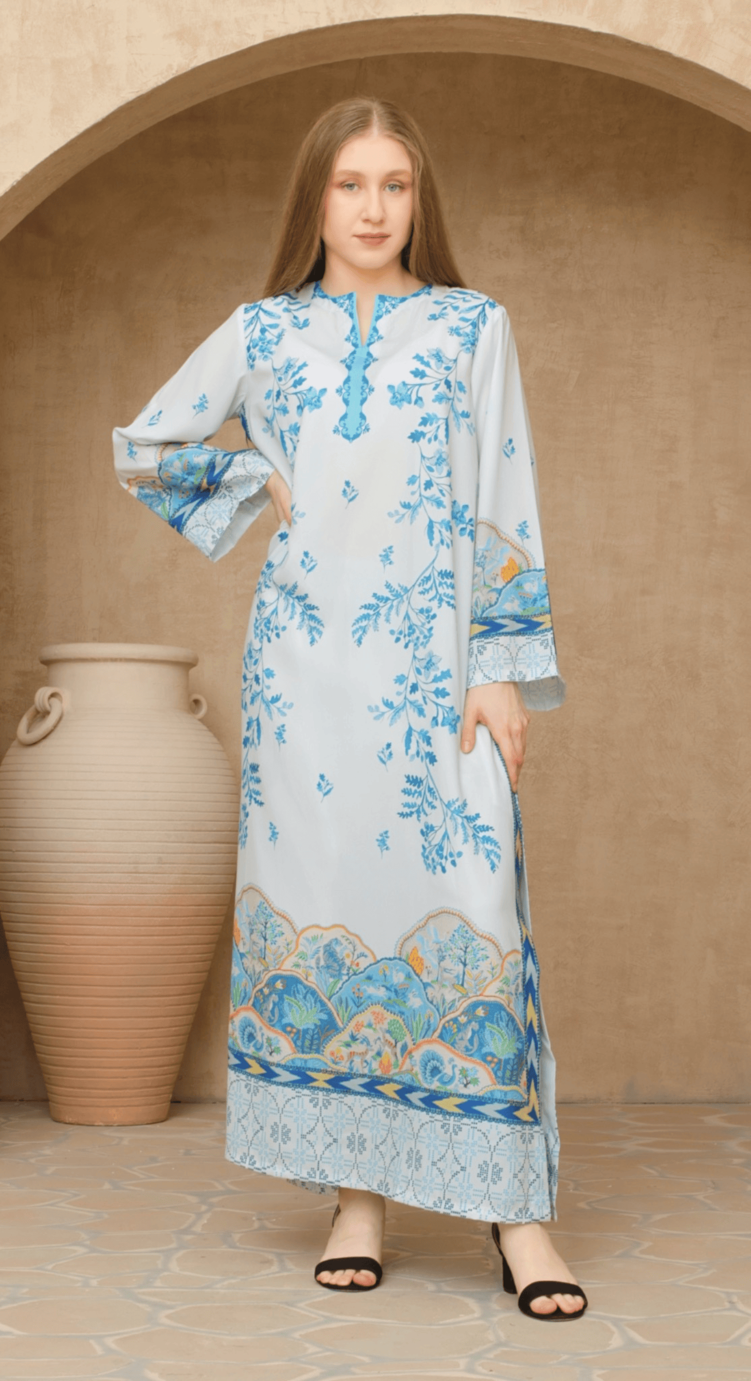 Azure Elegance – Soft BSY Crepe Dress